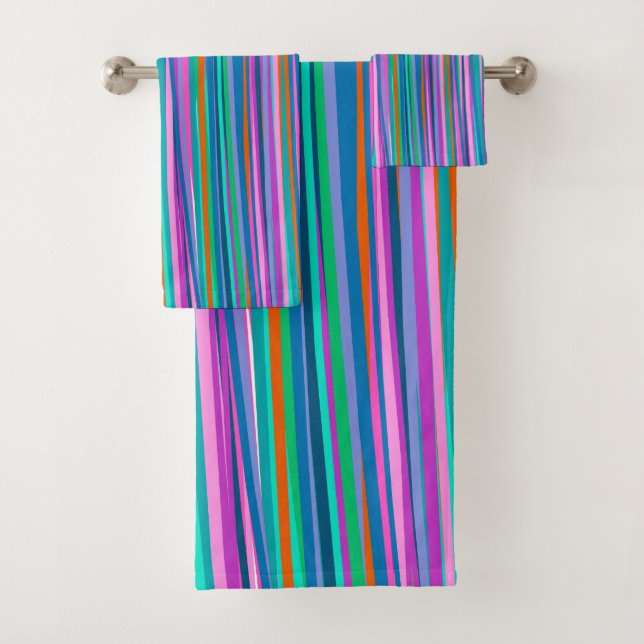 Colourful Vibrant Stripes in Bright Summer Colours Bath Towel Set (Insitu)