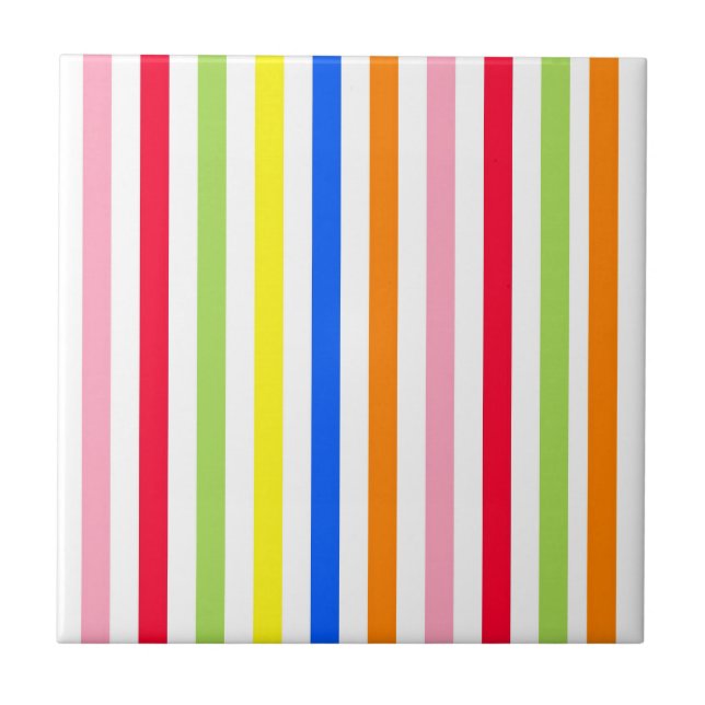 Colourful Vibrant Stripes Pattern Design  Tile (Front)