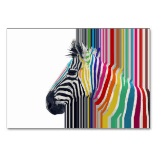 Colourful Vibrant Stripes Zebra Painting Table Number