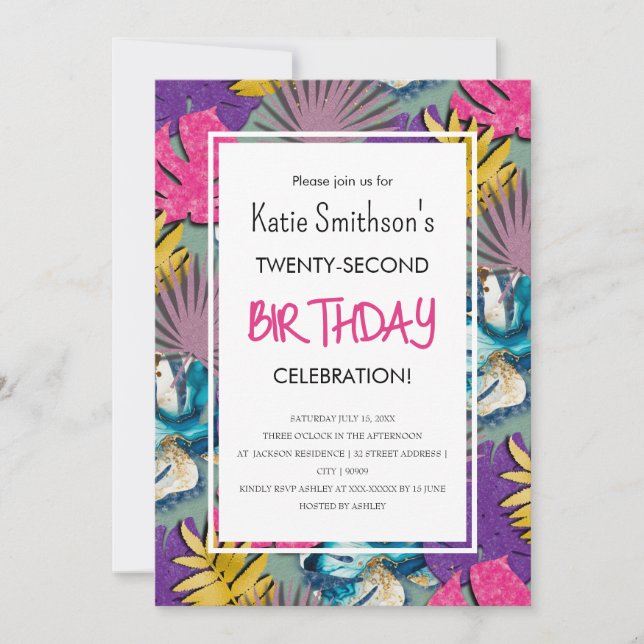 Colourful Vibrant Tropical Plants with Gold Invita Invitation (Front)