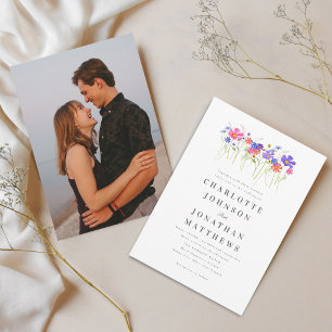 Colourful Vibrant Wildflower Boho Photo Wedding Invitation