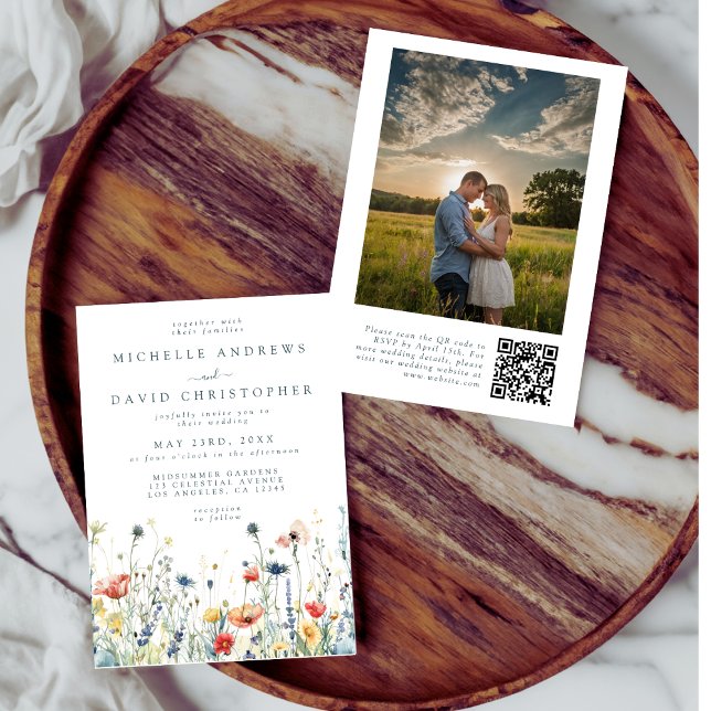 Colourful Vibrant Wildflower QR Code Photo Wedding Invitation (Creator Uploaded)