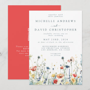 Colourful Vibrant Wildflower QR Code Wedding Invitation