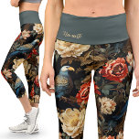 Colourful Victorian Parrot Vintage Floral Yoga Capri Leggings<br><div class="desc">Colourful Victorian Parrot Capri Yoga Leggings | Exercise Attire. Embrace the vibrant charm of my Victorian Parrot Capri Yoga Leggings, featuring editable text for personalisation. Perfect for yoga and exercise classes, these leggings boast jungle parrots, large floral roses, and exotic flowers in red, teal, moss green, and greys. Enjoy the...</div>