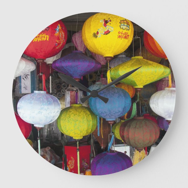 Colourful Vietnamese lanterns Large Clock (Front)