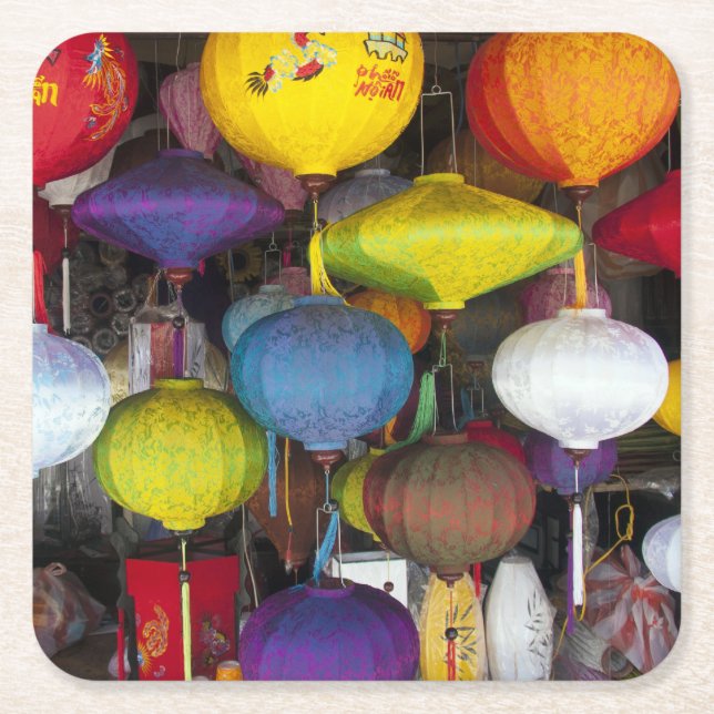 Colourful Vietnamese lanterns Square Paper Coaster (Front)