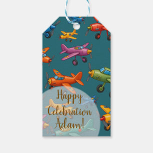 Colourful Vintage Aeroplanes Pattern – Retro Aviat Gift Tags