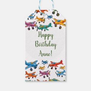 Colourful Vintage Aeroplanes Pattern – Retro Aviat Gift Tags