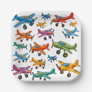 Colourful Vintage Aeroplanes Pattern – Retro Aviat Paper Plate