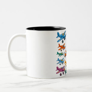 Colourful Vintage Aeroplanes Pattern – Retro Aviat Two-Tone Coffee Mug