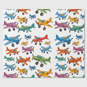 Colourful Vintage Aeroplanes Pattern – Retro Aviat Wrapping Paper