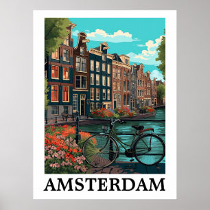 Colourful Vintage Amsterdam Netherlands Canal View Poster