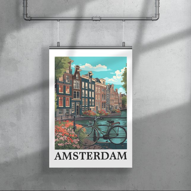 Colourful Vintage Amsterdam Netherlands Canal View Poster (Colorful Vintage Amsterdam Netherlands Canal View Poster)