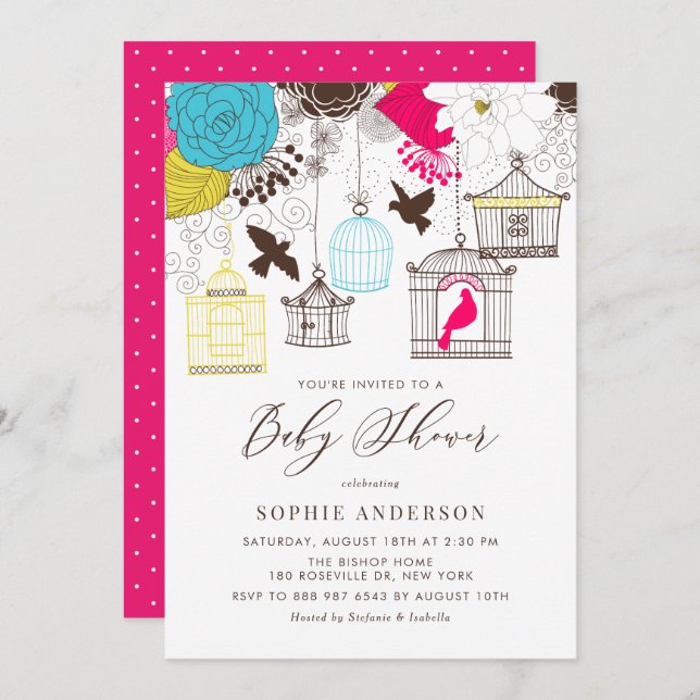 Colourful Vintage Birdcages Baby Shower Invitation (Front/Back)