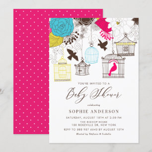 Colourful Vintage Birdcages Baby Shower Invitation