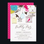 Colourful Vintage Birdcages Birthday Party Invitation<br><div class="desc">Invite guests to your event with this customisable birthday party invitation. It features birdcages,  lovebirds,  and flowers. It is perfect for spring and outdoor birthdays. Personalise by adding your details. Other colours are available.</div>