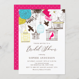 Colourful Vintage Birdcages Bridal Shower Invitation