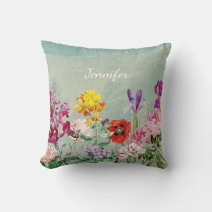 Colourful vintage blooming beautiful wildflowers cushion