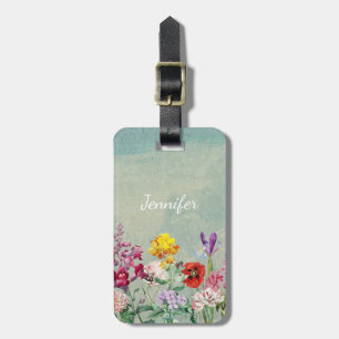 Colourful vintage blooming beautiful wildflowers luggage tag
