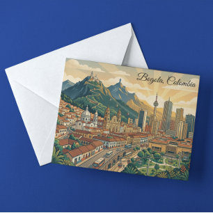 Colourful Vintage Bogota Colombia Travel Art Postcard