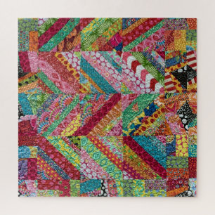 Colourful Vintage Boho Zigzag Patchwork Quilt Jigsaw Puzzle