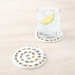 Colourful Vintage Bugs & Beetles Pattern Coaster
