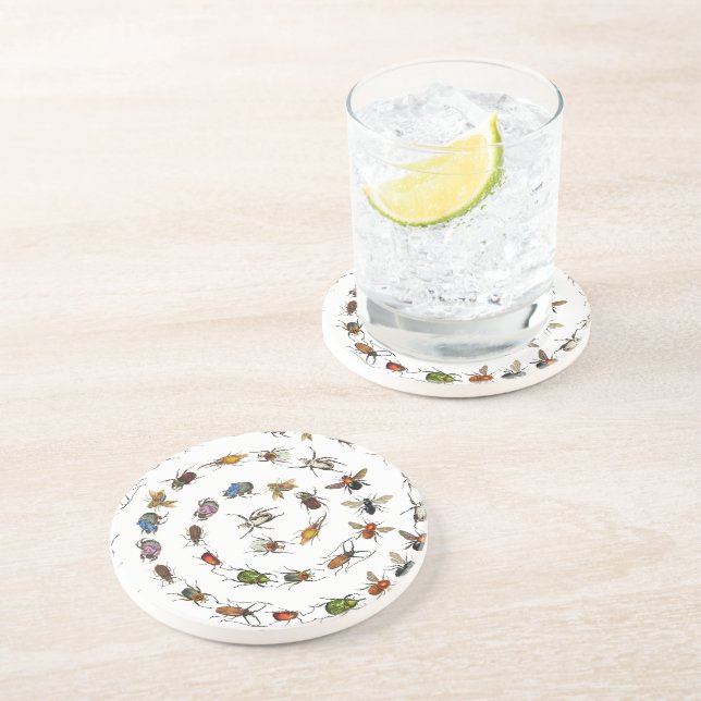 Colourful Vintage Bugs & Beetles Pattern Coaster (Side)