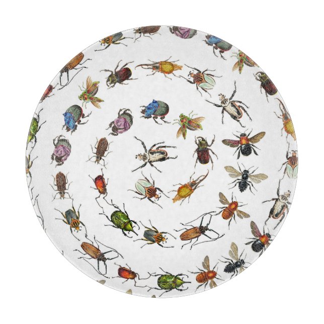 Colourful Vintage Bugs & Beetles Pattern Cutting Board (Front)