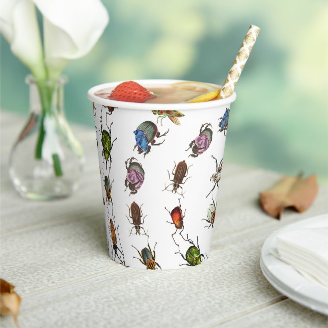 Colourful Vintage Bugs & Beetles Pattern Paper Cups (Insitu)