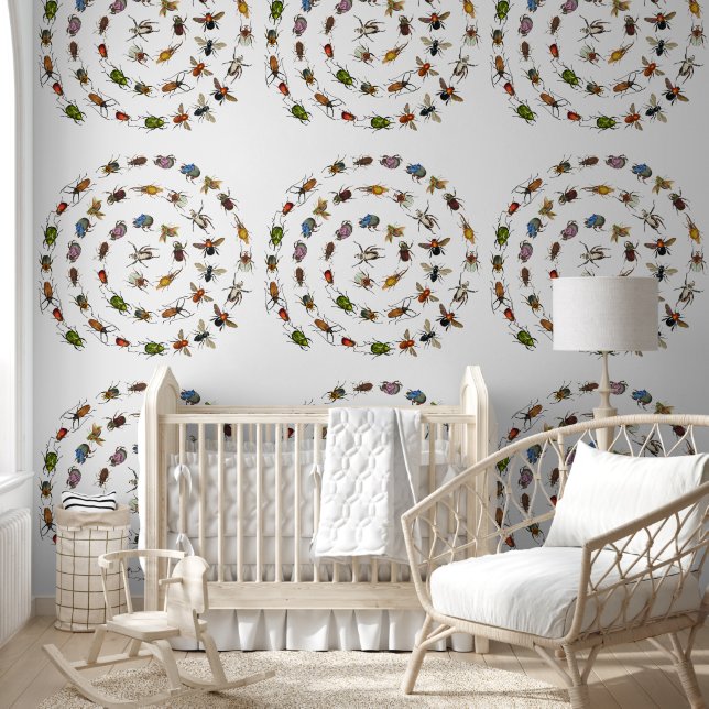Colourful Vintage Bugs & Beetles Pattern Wallpaper (Kids)