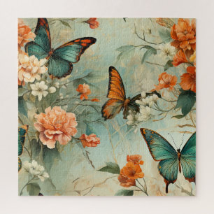 Colourful Vintage Butterflies and Flowers (10) Jigsaw Puzzle
