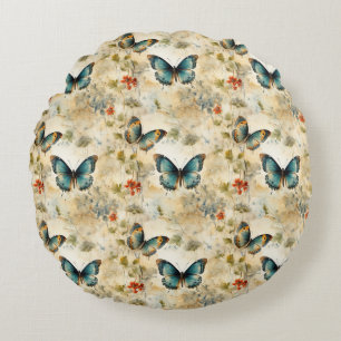 Colourful Vintage Butterflies and Flowers (11) Round Cushion