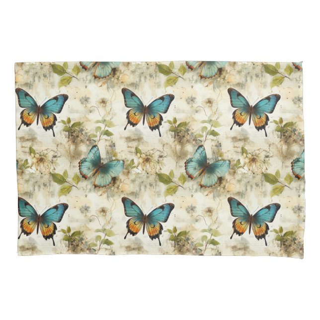 Colourful Vintage Butterflies and Flowers (1) Pillowcase (Front-Left)