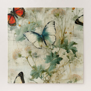 Colourful Vintage Butterflies and Flowers (2) Jigsaw Puzzle