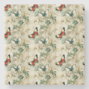 Colourful Vintage Butterflies and Flowers (2) Stone Coaster