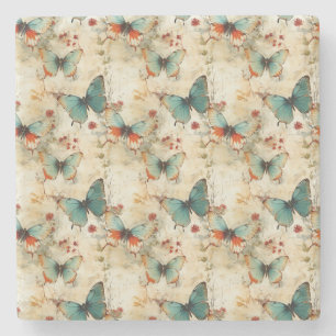 Colourful Vintage Butterflies and Flowers (3) Stone Coaster