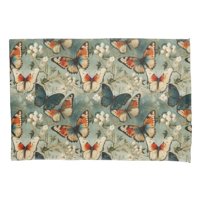 Colourful Vintage Butterflies and Flowers (5) Pillowcase (Front-Left)