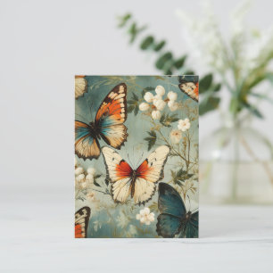 Colourful Vintage Butterflies and Flowers (5) Postcard