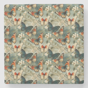 Colourful Vintage Butterflies and Flowers (5) Stone Coaster
