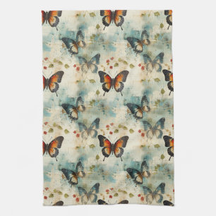Colourful Vintage Butterflies and Flowers (7) Tea Towel