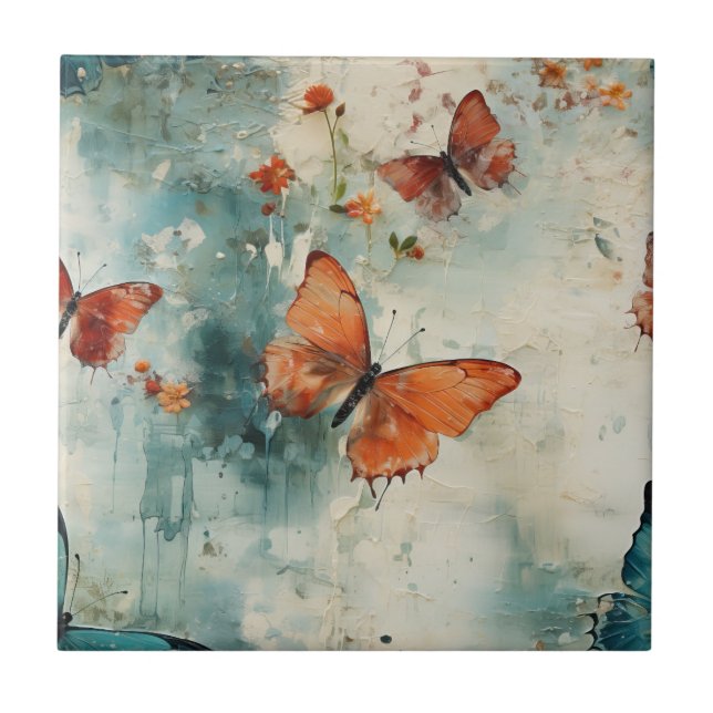 Colourful Vintage Butterflies and Flowers (9) Tile (Front)