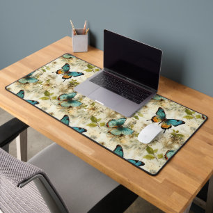 Colourful Vintage Butterflies and Flowers Desk Mat