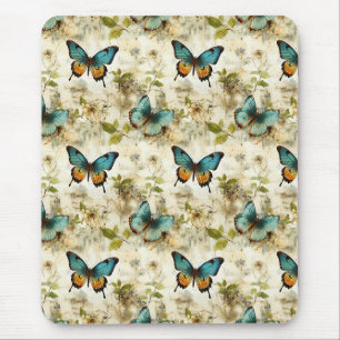 Colourful Vintage Butterflies and Flowers Mouse Pad