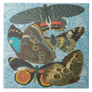Colourful Vintage Butterfly Botanical Art Tile