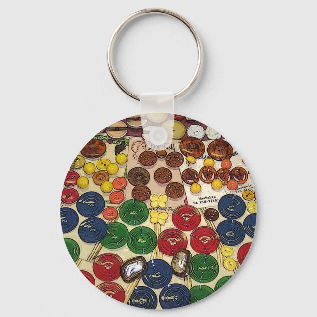 Colourful Vintage Buttons Stylised Key Ring (Front)