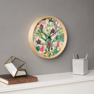 Colourful Vintage Cactus Collection Clock