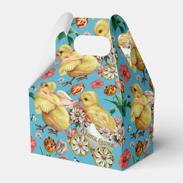 Colourful Vintage Chicks & Flowers Easter Pattern Favour Box (Front Side)