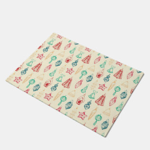 Colourful Vintage Christmas decorations hand drawn Doormat