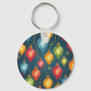 Colourful, vintage Christmas lights decor Key Ring