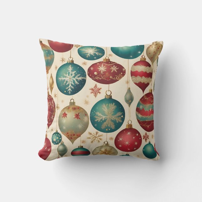 Colourful Vintage Christmas Ornaments  Cushion (Front)